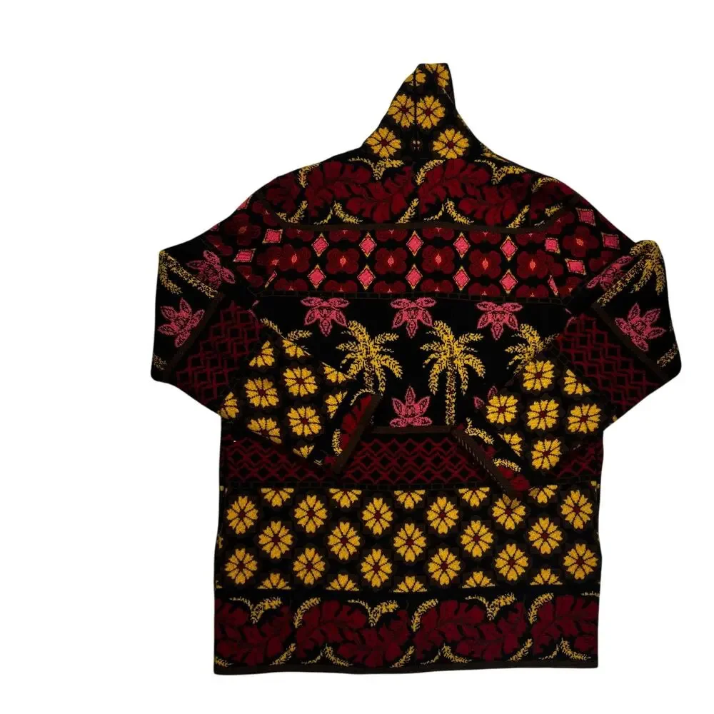 Johnny Was Parker Cardigan Womens Medium Red Palm Tree Floral Colorful Tropical